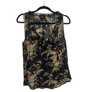 Paige Black Floral Silk Sleeveless Blouse, Size Small